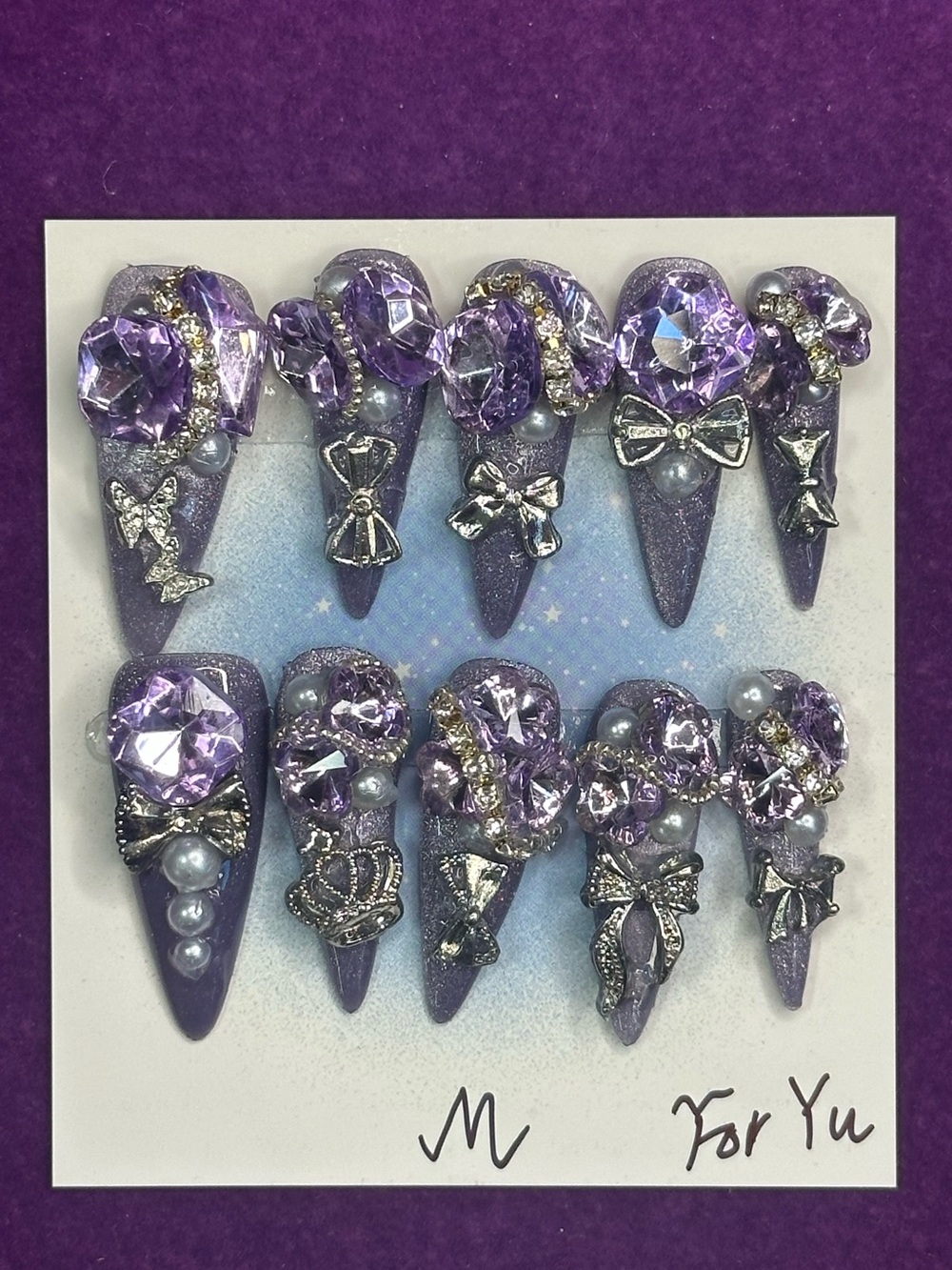 💜 purple gem stiletto press-on nail set, size M 🐥